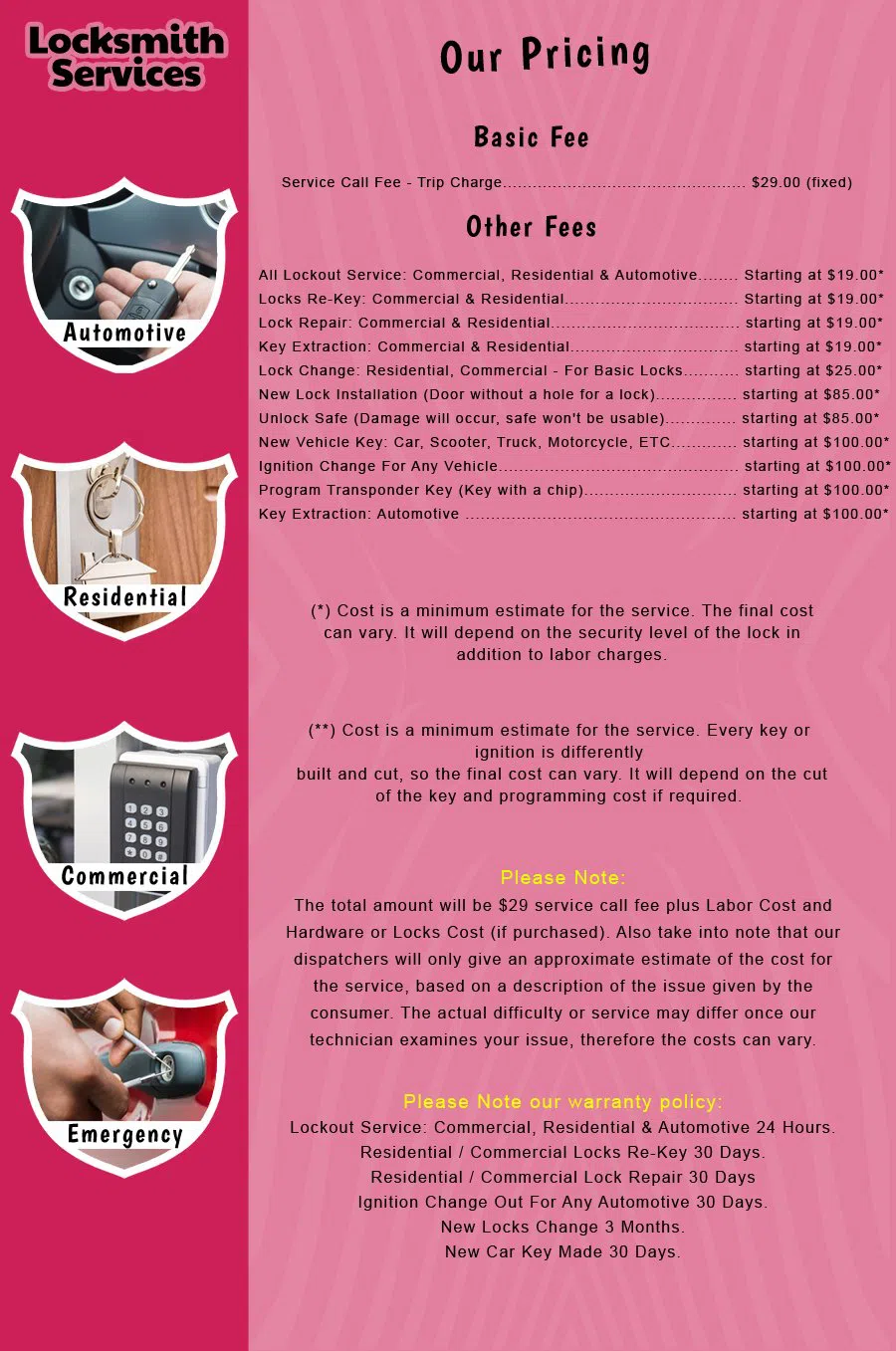 Spotswood NJ Locksmith Store Spotswood, NJ 732-691-3050 - price-list-c-18